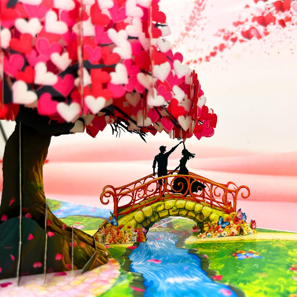 Anniversary Pop Up Card, 3D Love Tree Hearts with Couple, Wedding Anniversary Card for Wife, Husband, Couple, Love Card for Her, Him, Ideal Gift for Wedding, Anniversary, Valentines, Romantic Birthday, Mothers Day