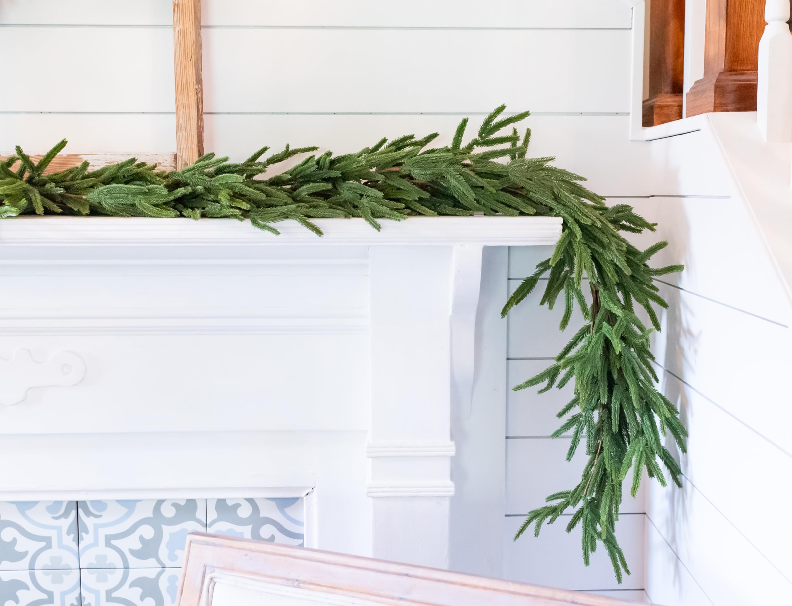 Vita Domi 72" Real Touch Norfolk Pine Garland Realistic 6ft, Christmas Garland for Mantle, Stairs, Fireplace, Soft and Bendable Real Touch Garland Christmas Greenery, Evergreen Christmas Garlands