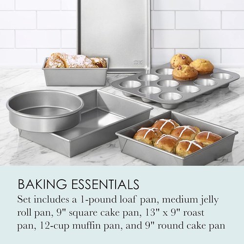 Chicago Metallic Bakeware Set - Non-Stick 6-Piece Collection in Silver for Perfect Baking Results