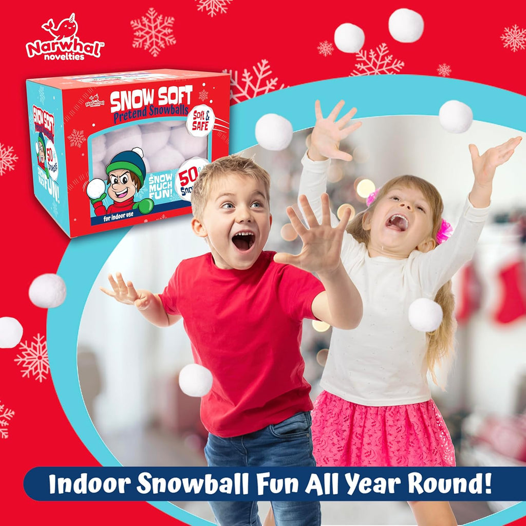 Narwhal Novelties 50 Pack Fun Fake Snowballs - 2-Inch Artificial Snowballs for Indoor/Outdoor Play | Perfect for Winter Games & Decorations