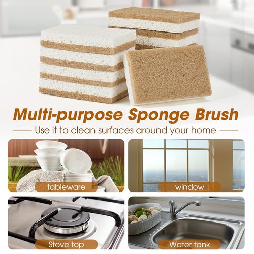 GREENTH PRO 10 Pack Nature Dish Sponge - Natural Kitchen Sponge - Coconut Fiber and Wood Cellulose Scrubber