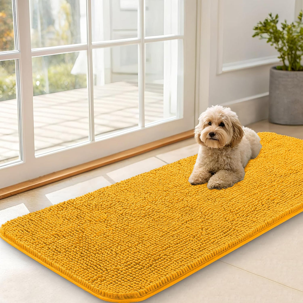 OLANLY Dog Door Mat - Absorbent Non-Slip Chenille Mat for Muddy Paws | 47x20 Inches, Golden Yellow
