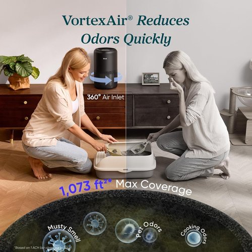 LEVOIT Air Purifier - HEPA Filter for Home Allergies & Pets | Covers Up to 1073 ft², Black, 2 Pack