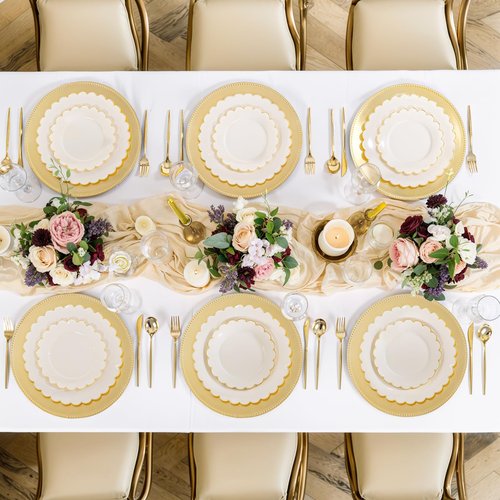 LIYH 24 Pcs Plastic Round Charger Plates 13'' Gold Charger Plates Chargers for Dinner Plate Great for Table Setting Wedding Party Decoration