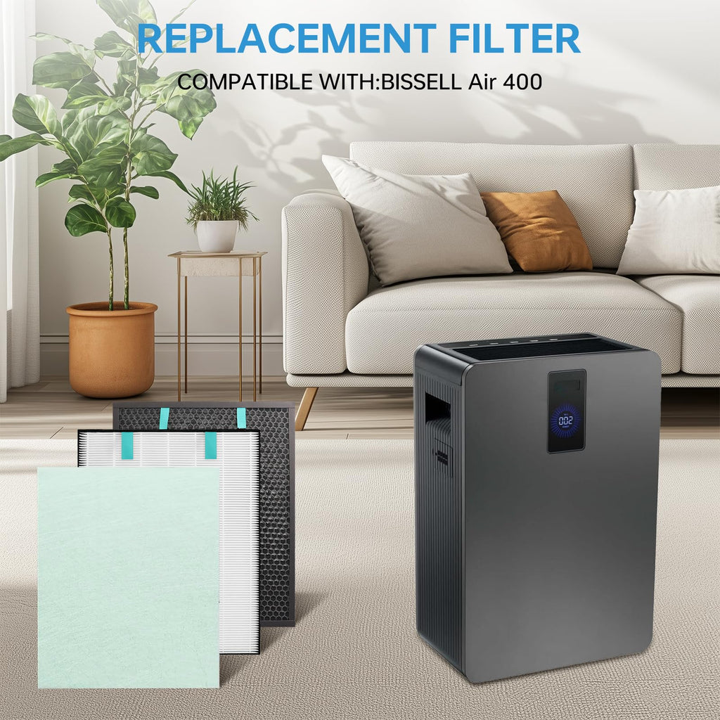Asrhine 2 Sets Air400 Filter Replacement for Bissell Air400, 2 Filter, 2 Carbon Post Filter, 8 Pre Filter, Compared to Part 2521 and 2520 (2 Sets Air400)