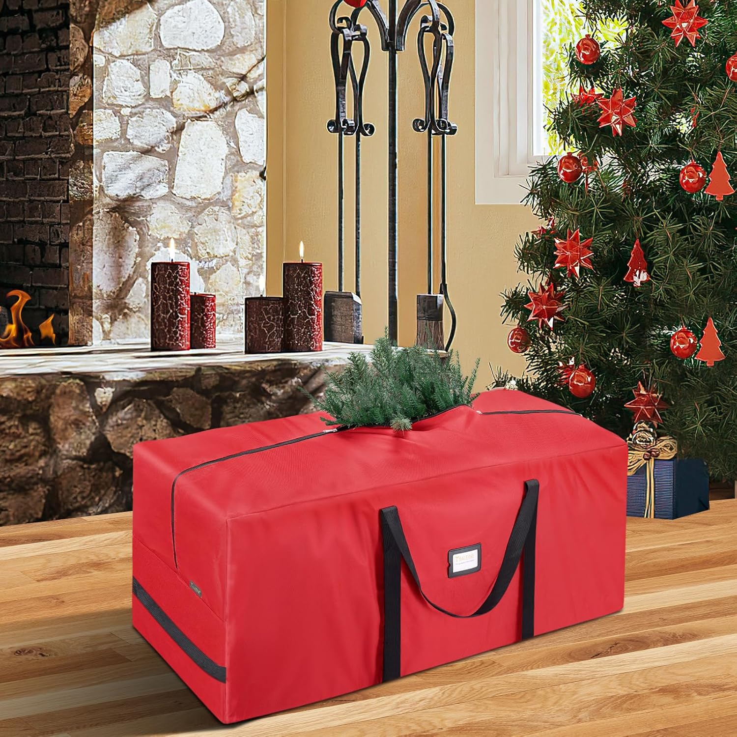 BALEINE Christmas Tree Storage Bag - Heavy Duty 900D Oxford Fabric, Extra Large with Dual Zippers (Red)