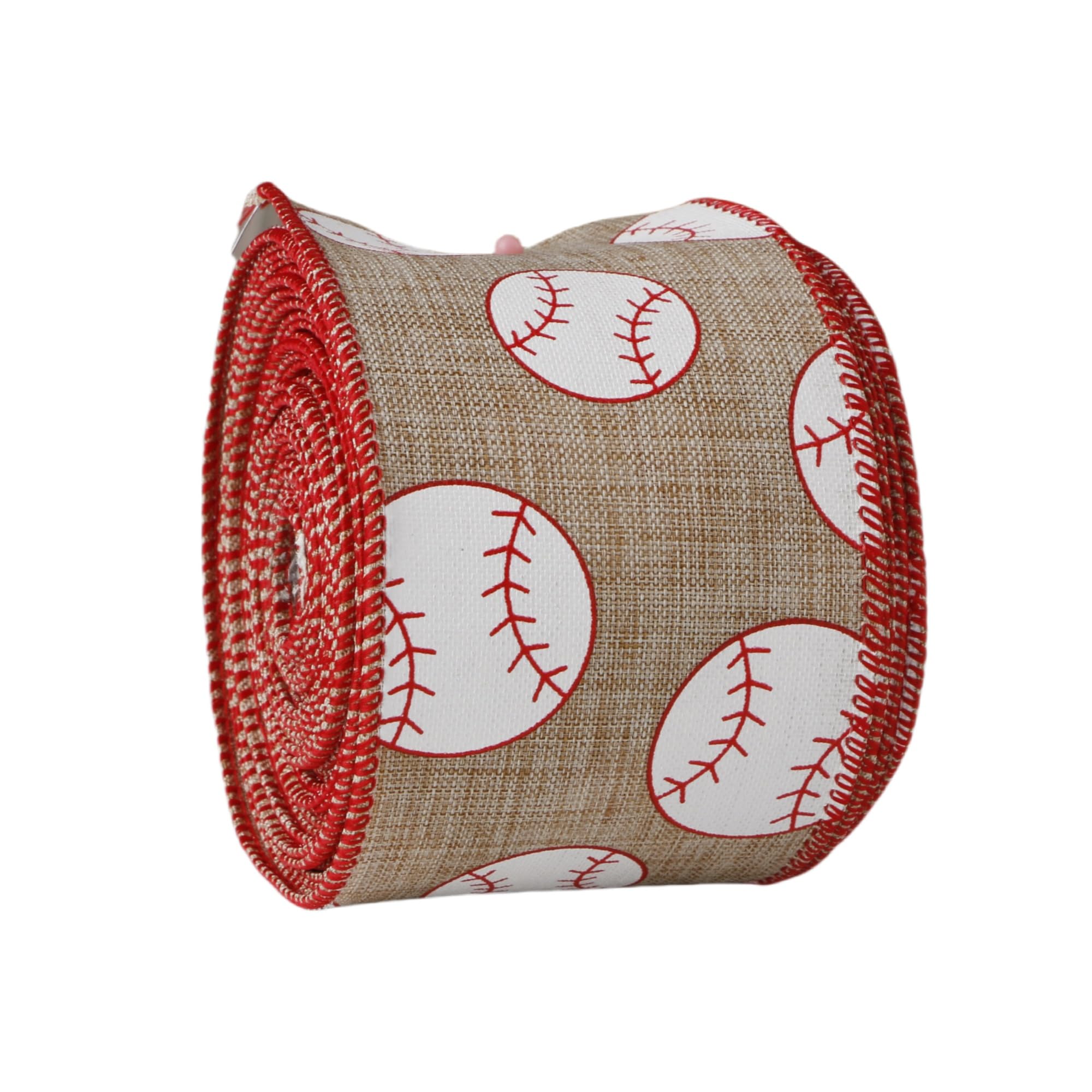 Meseey 10 Yards Baseball Wired Edge Ribbon 2.5 Inch Red White BallFabric Craft Ribbon for Sport Events Team Party DIY Bow Wreath Gift Wrapping Supplies