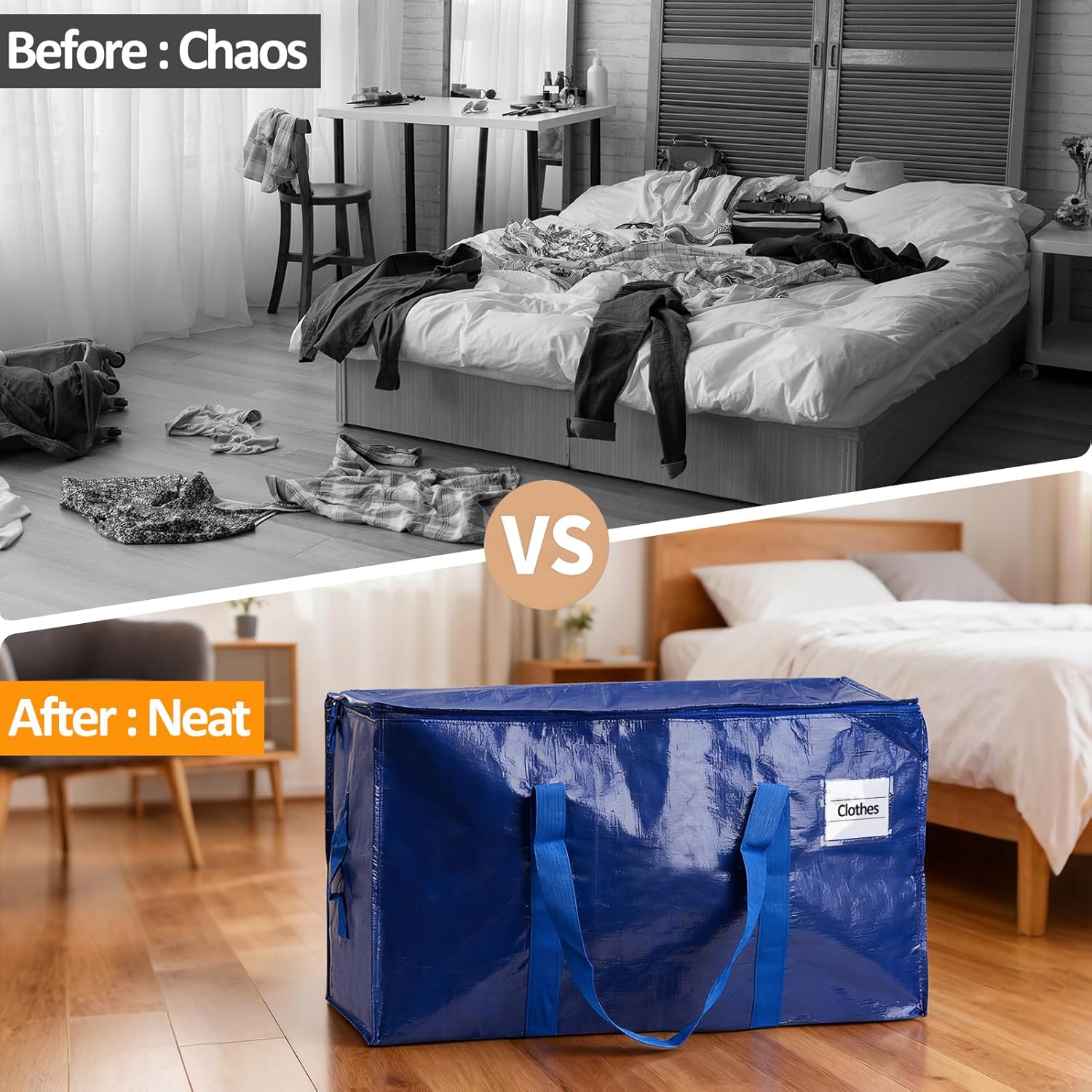 Storage Bags - Waterproof Large Organizer Bags by [Brand Name] | 2 Pack for Clothes, Blankets & Laundry - 65LB Capacity