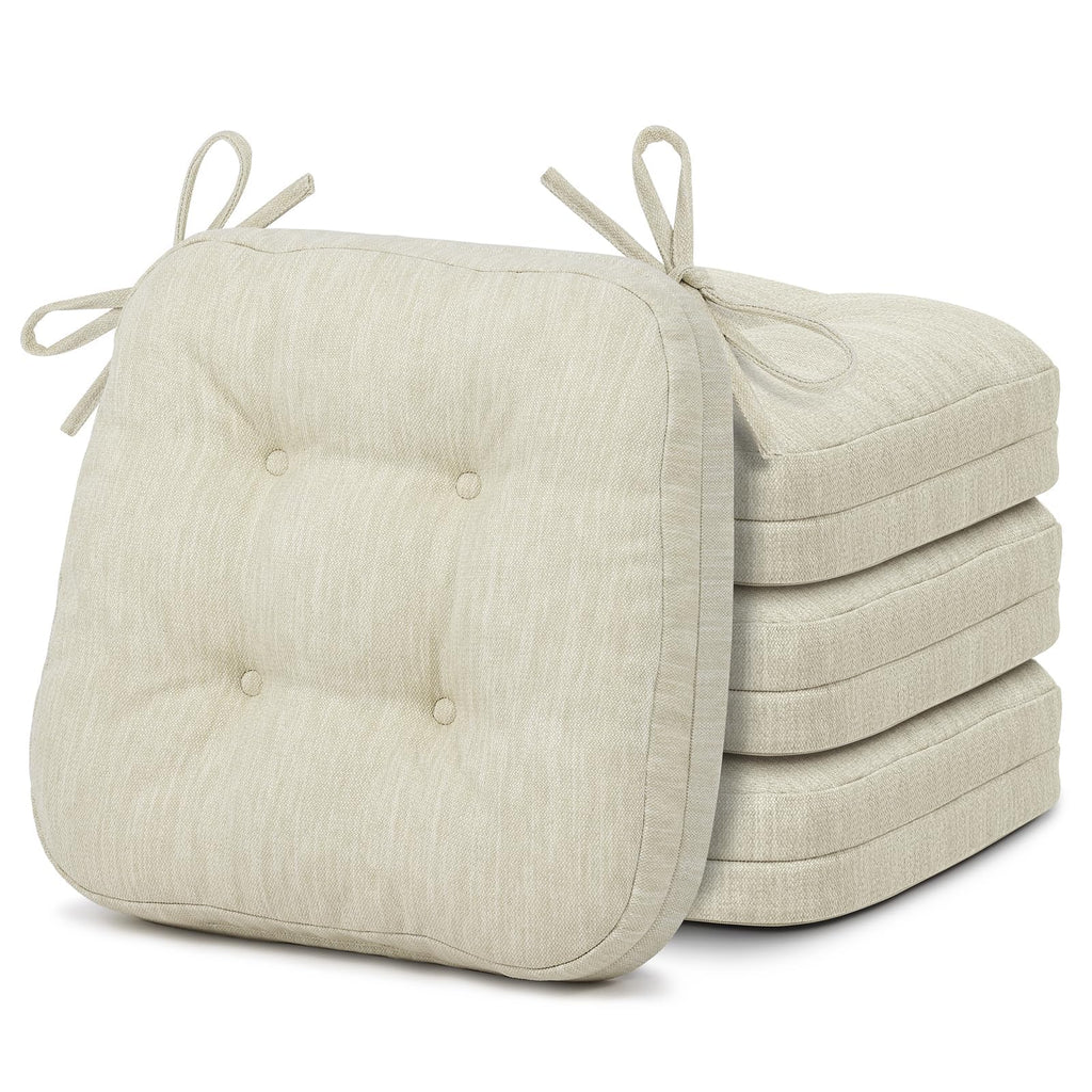 Shinnwa Dining Chair Cushions Set of 4, Dual-Layer Memory Foam Kitchen Chair Cushions, Patented Design Seat Pads with Ties, 16.5 x 16.5 x 3.5in, 4 Pack, Ivory