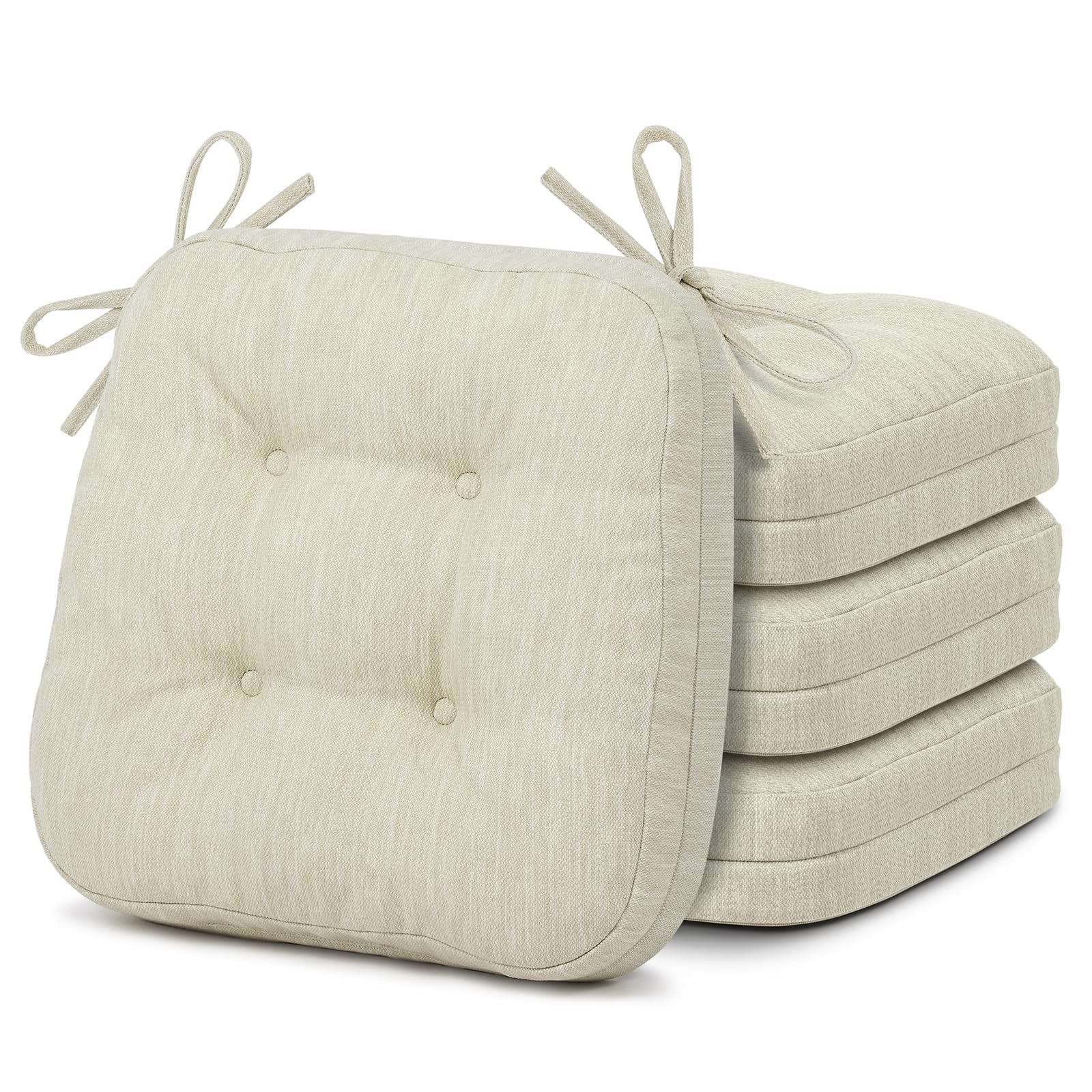 Shinnwa Dining Chair Cushions Set of 4, Dual-Layer Memory Foam Kitchen Chair Cushions, Patented Design Seat Pads with Ties, 16.5 x 16.5 x 3.5in, 4 Pack, Ivory