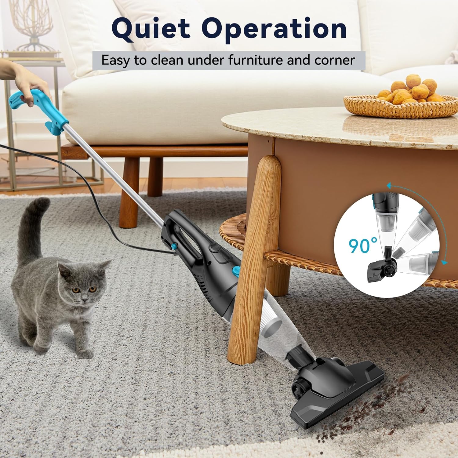 Skiennix Corded Vacuum Cleaner - 4-in-1 Lightweight Stick with 15Kpa Suction & HEPA Filter | Ideal for Pet Hair, Carpets & Hard Floors