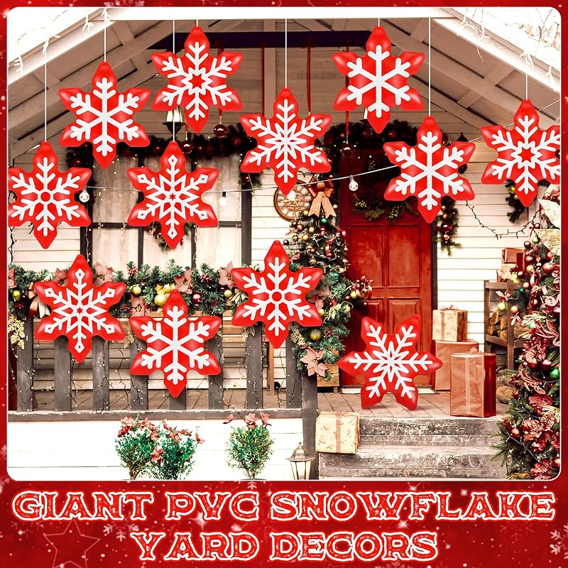 12 Pack Inflatable Hanging Snowflake Decorations - Red + Snowflake Variation