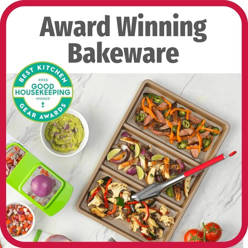 GoodCook Non-Stick Divided Sheet Pan - 3-in-1 Textured Baking Dish | 11 x 17-Inch Carbon Steel for Meal Prep