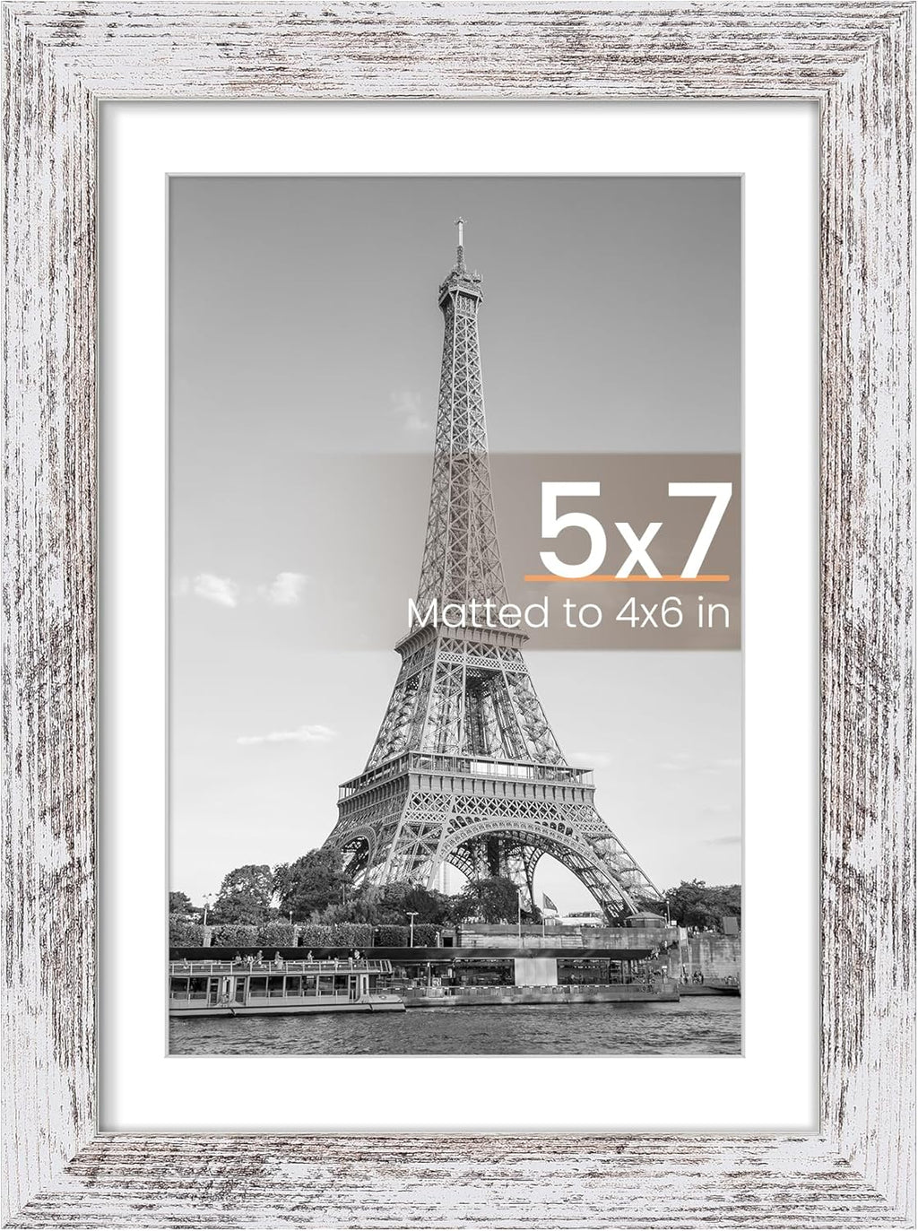 Upsimples 5x7 Picture Frame - Rustic White Wall Hanging Frame for 4x6 or 5x7 Photos | 1 Pack