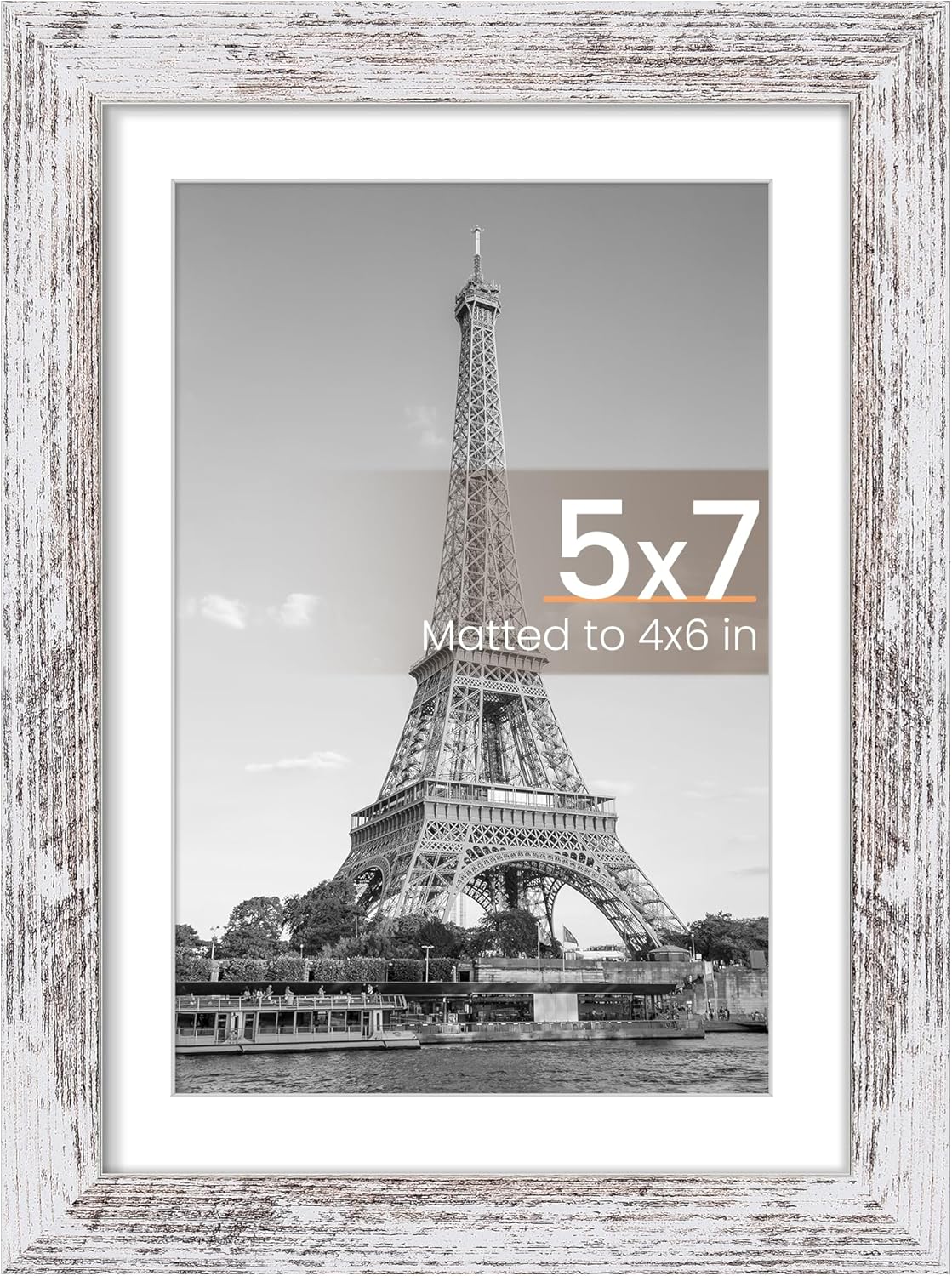 Upsimples 5x7 Picture Frame - Rustic White Wall Hanging Frame for 4x6 or 5x7 Photos | 1 Pack