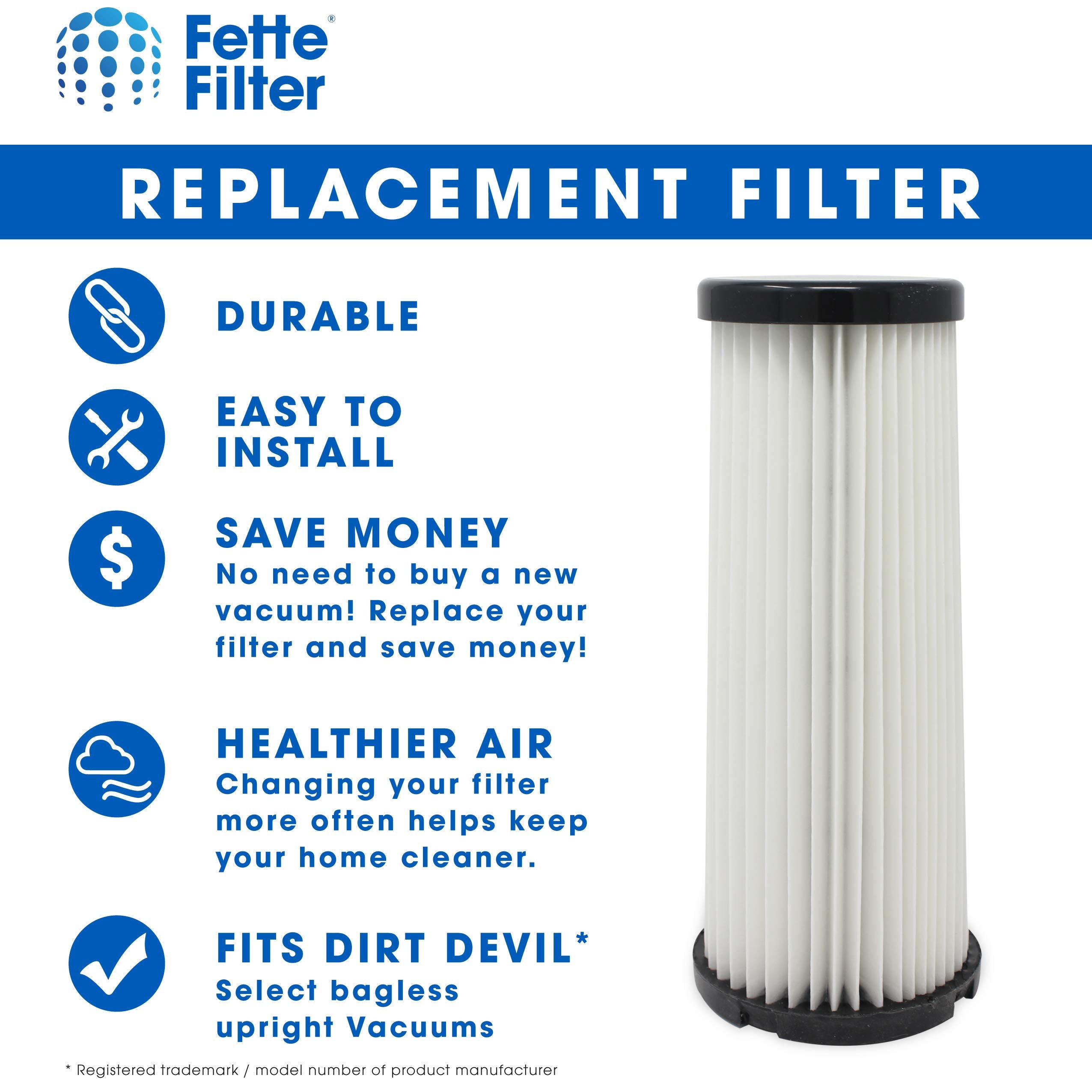 Fette Filter - Vacuum HEPA Filter Compatible with Dirt Devil F1 (F-1) Compare to Part # 3JC0280000, 3-JC0280-000 & 2JC0280000, 2-JC0280-000 (Pack of 3)