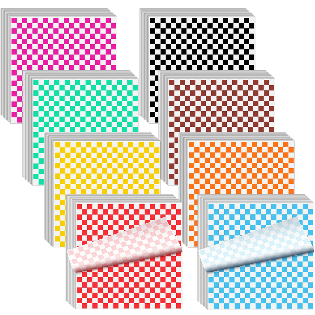 Fuutreo 2000 Sheets Squares Deli Paper Sheets Dry Checkered Deli Liner Safe Disposable Wax Paper Microwavable Food Basket Liners for Baking Wrapping Bread Sandwiches Hamburger, 12 x 12 Inch, 10 Colors