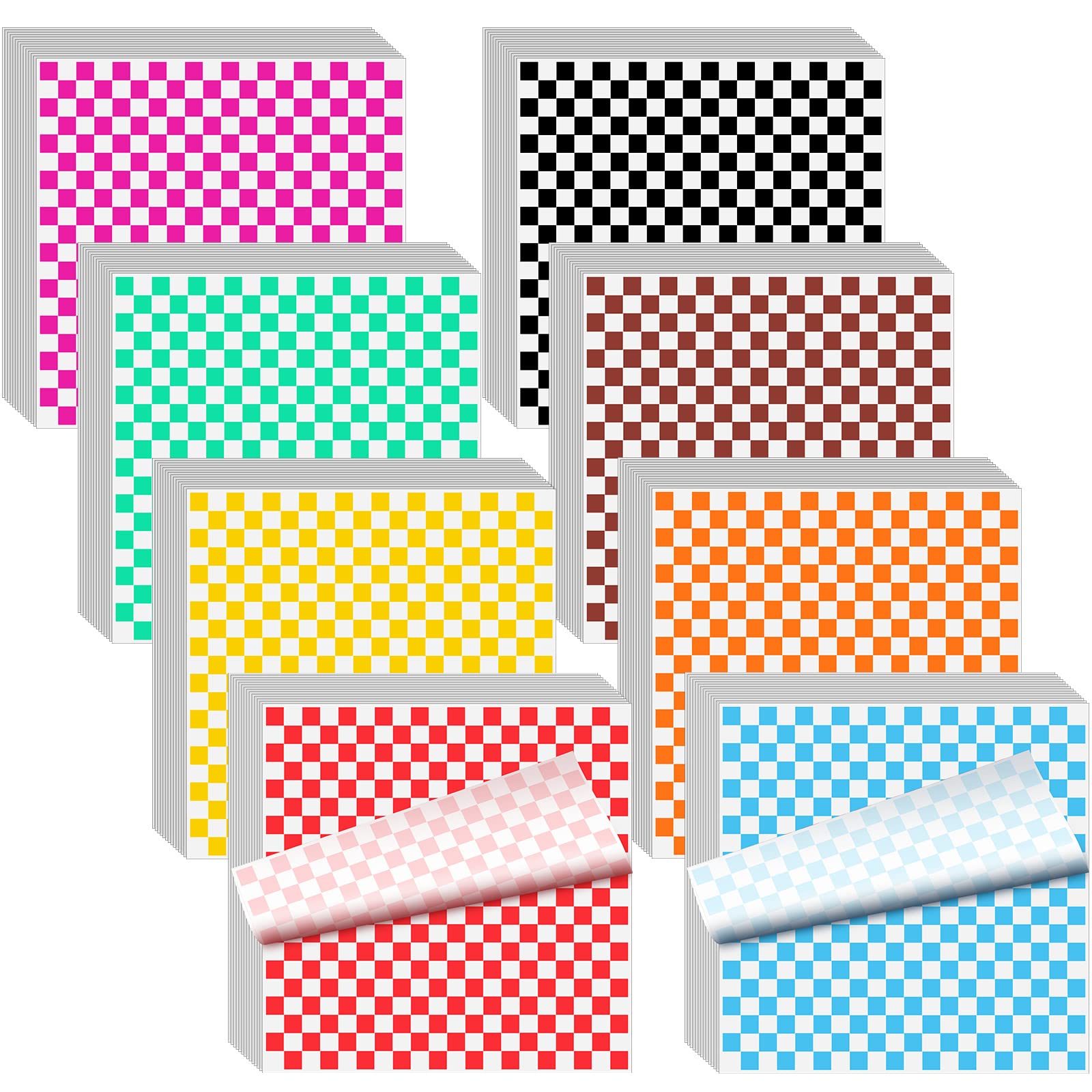 Fuutreo 2000 Sheets Squares Deli Paper Sheets Dry Checkered Deli Liner Safe Disposable Wax Paper Microwavable Food Basket Liners for Baking Wrapping Bread Sandwiches Hamburger, 12 x 12 Inch, 10 Colors