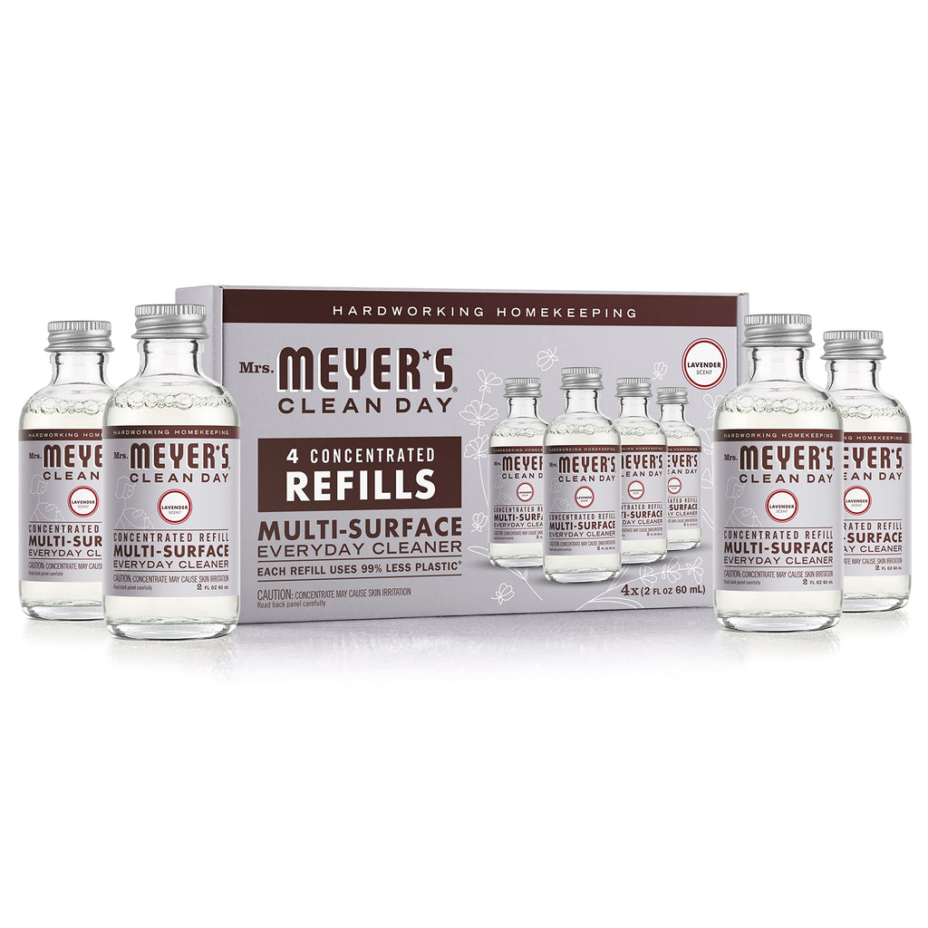 MRS. MEYER'S CLEAN DAY Multi-Surface Everyday Cleaner Concentrated Refills, 4 Concentrated Refills (2 Fl. Oz. each), Lavender Scent, Makes 64 Fl. Oz. Total