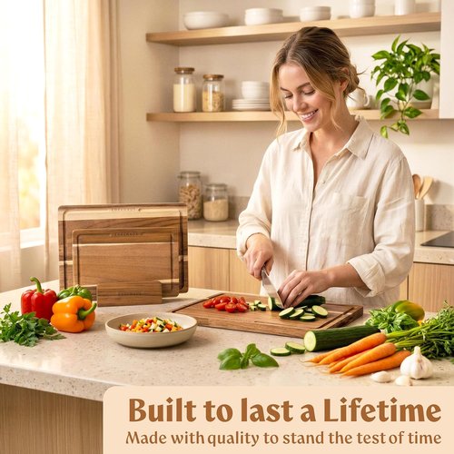 Acacia Wood Cutting Board Set - Non-Toxic, Durable & Double-Sided with Juice Groove | 3-Piece Chopping Boards for Meat, Cheese & Vegetables