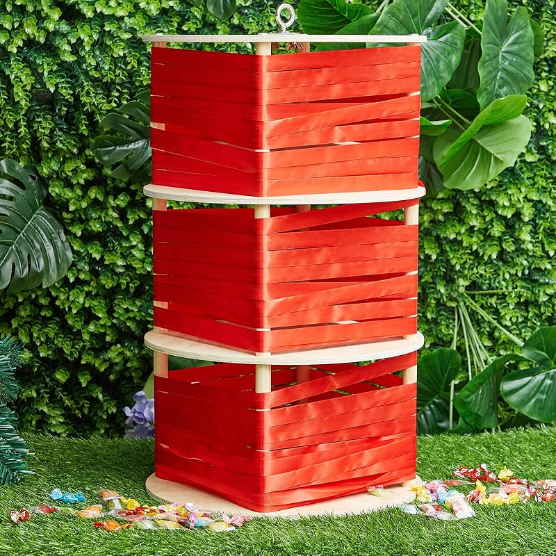 WinnerWhy Spinning Piñata with Pull String - Reusable 14x14x22.5 in Red (Gender Reveal)
