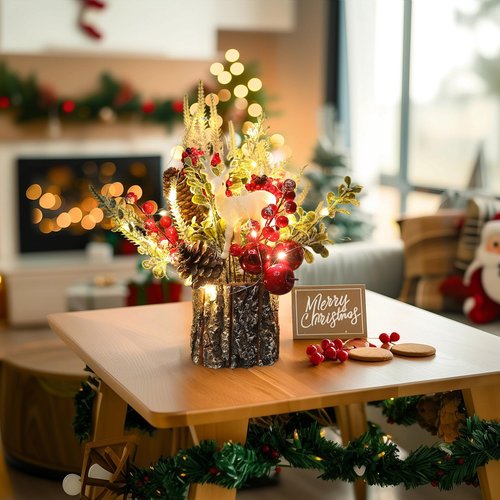 MYELLU Xmas Decor Small Christmas Tree with Lights - Artificial Tabletop Lighted Mini Christmas Tree with Christmas Ornaments Gnomes Indoor for Office Desk Home Decorations