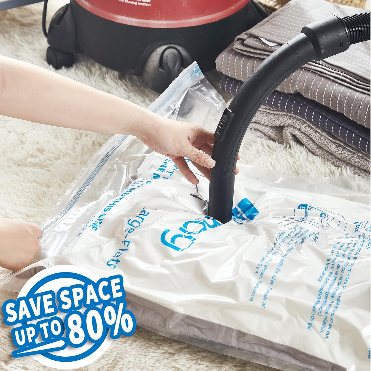 Skiennix Vacuum Storage Bags - 8 Small Space Saver Bags with Hand-Pump - Clear Design for Travel