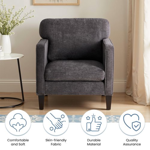 DUMOS Modern Accent Chairs for Living Room, Corner Chairs for Adults, Reading Chair with Armrest and Backrest, Comfy Lounge Chairs for Bedroom Reception Waiting Room, Dark Grey