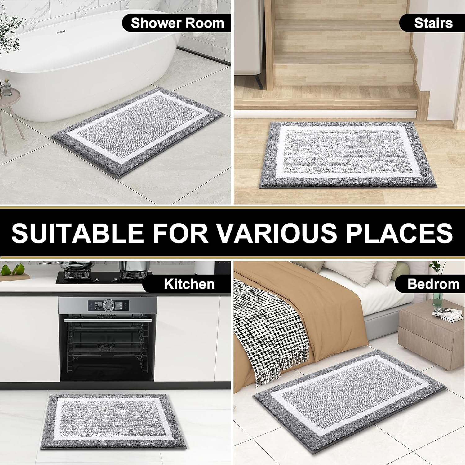 OLANLY Bathroom Rugs - Extra Soft Microfiber Bath Mat | Non-Slip, Machine Washable, 24x16 Inches, Grey