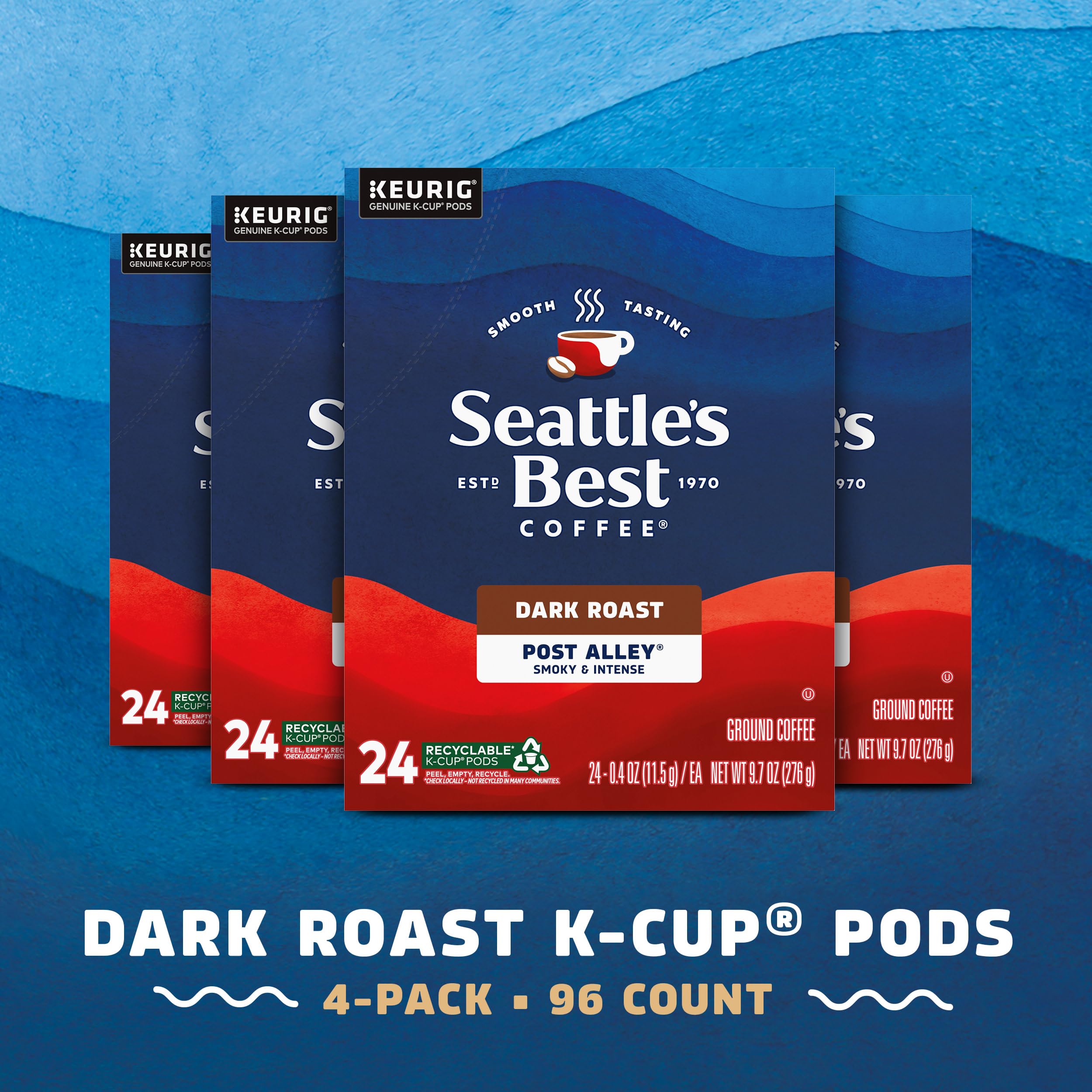 Seattle's Best Coffee K-Cup Pods Post Alley Dark Roast, 4 Boxes 96 Pods