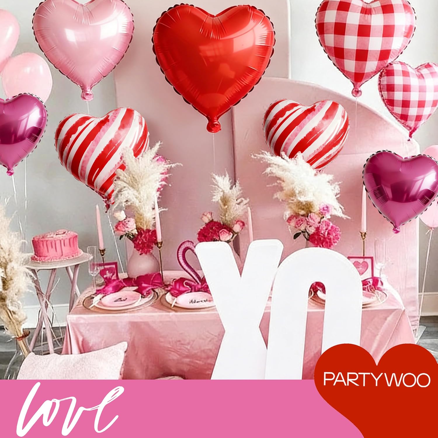 PartyWoo Valentine's Balloons - 15pcs 18 Inch Pink & Red Foil Heart Balloons for Romantic Celebrations