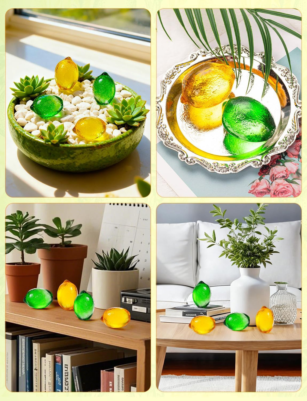 Skiennix Glass Lemon Figurines - 2-Inch Collectible Fruit Decor for Home & Office Table