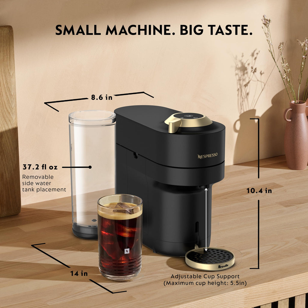 Nespresso Vertuo Pop+ Coffee and Espresso Maker by Breville, Matte Black Gold