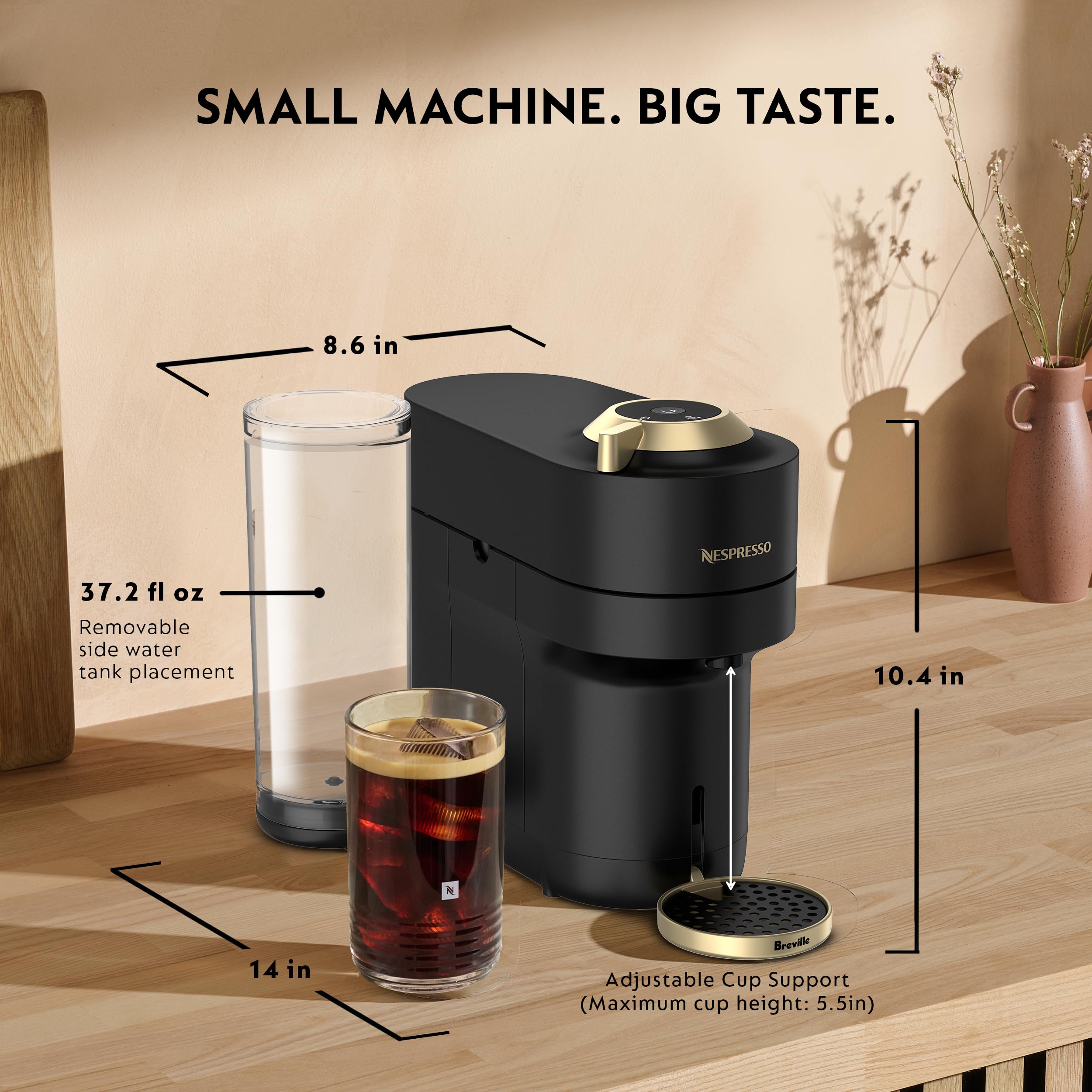 Nespresso Vertuo Pop+ Coffee and Espresso Maker by Breville, Matte Black Gold