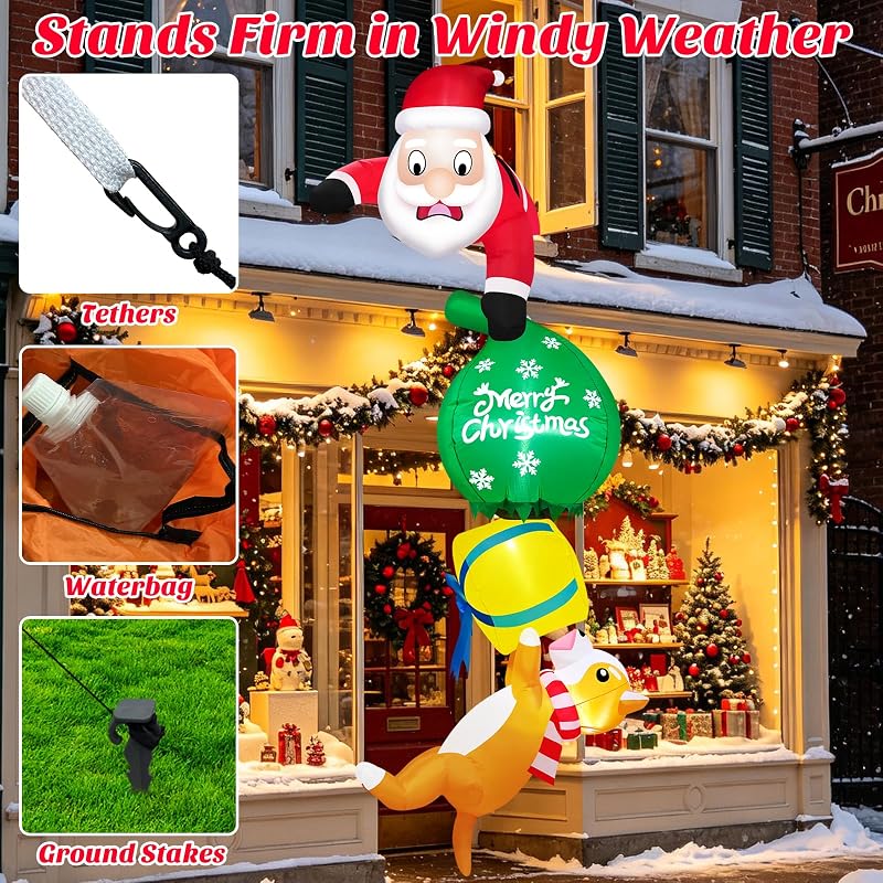 8 ft Hanging Santa Inflatable with Gift & Dog - Built-in LEDs, Outdoor Xmas Decor (Variation: 8ft-hanging Santa)