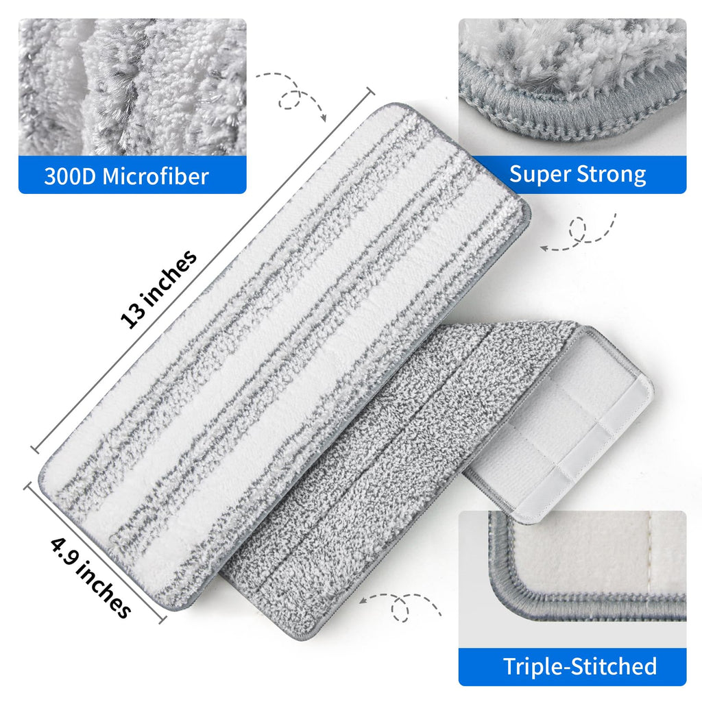 Oshang Flat Mop Head Refill, 13" X 4.9" Flat Mop Pads, Microfiber Mop Pads Flat Mop Replacement Heads (White and Grey)