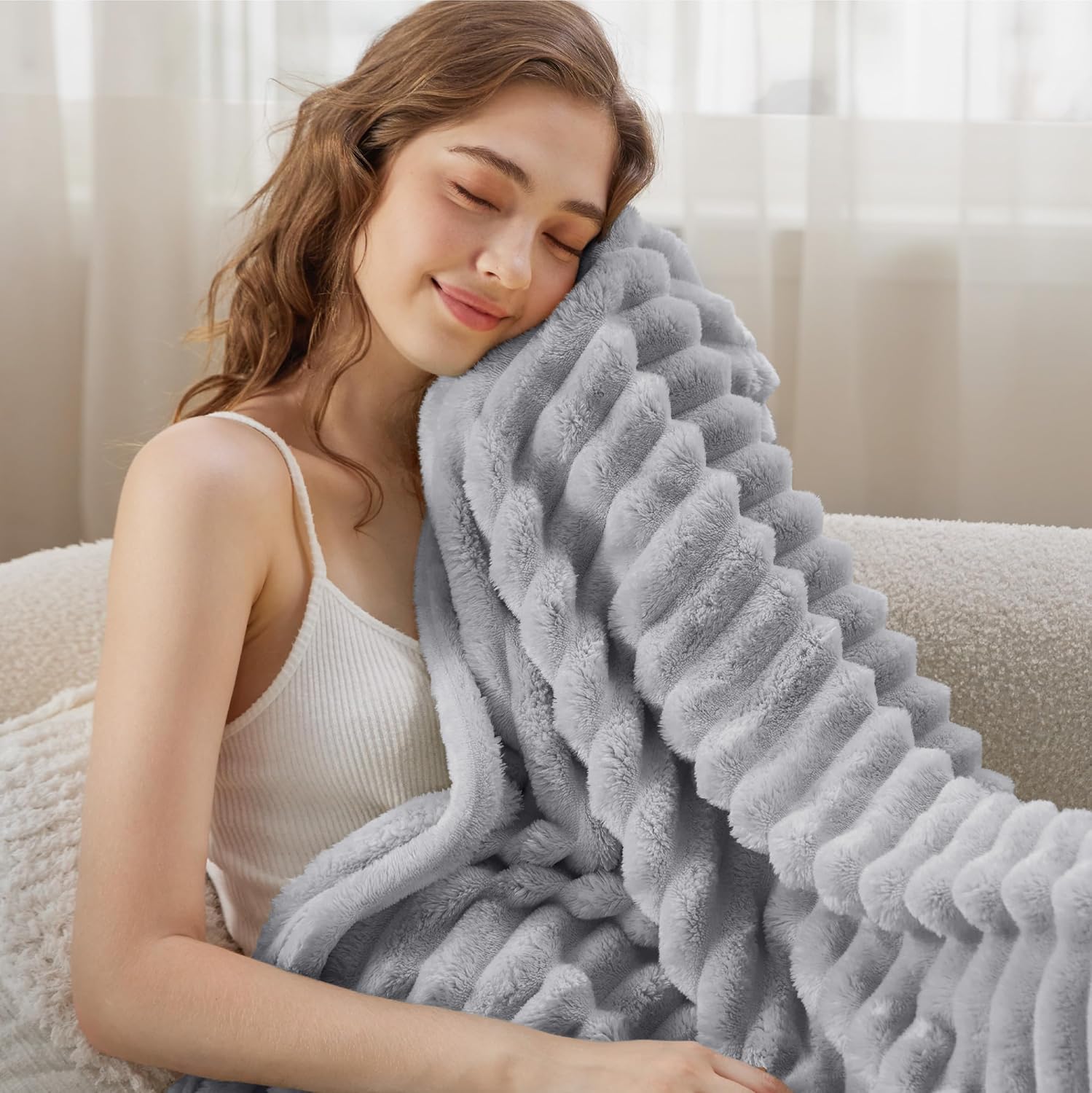 Bedsure GentleSoft Grey Throw Blanket - Cozy Fleece Blanket for Couch, Light Grey, 50x60 Inches