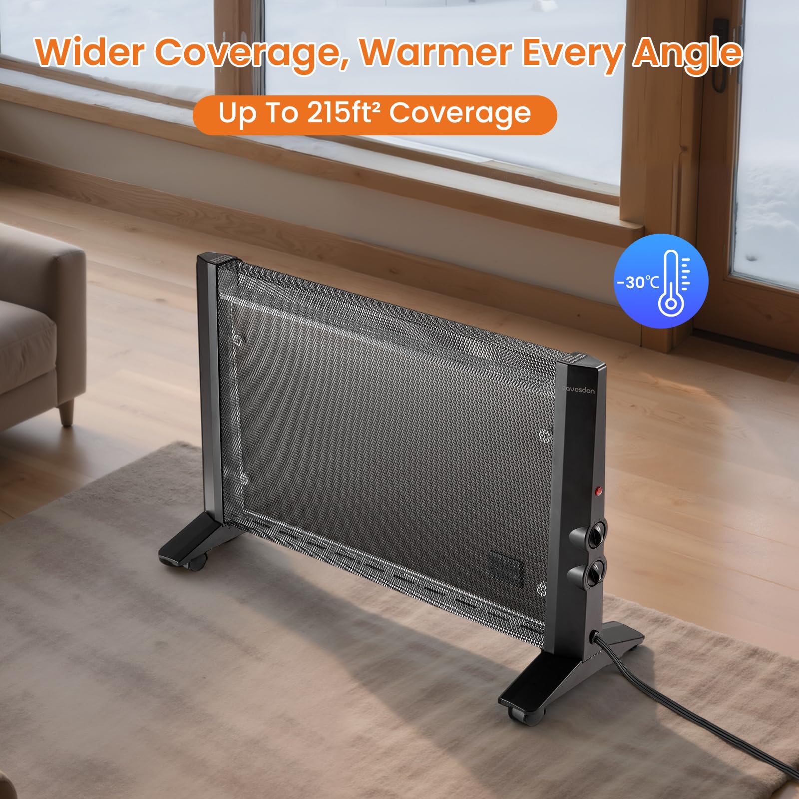 Space Heater for Indoor Use Large Room, 1500W Infrared Electric Room Heater for Bedroom Office, Overheating & Tip-Over Protection