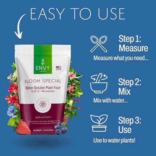 ENVY Bloom Plant Fertilizer - Special Formula for Flowering Plants, 1.5 lb | Pet Safe & Water Soluble, Made in USA