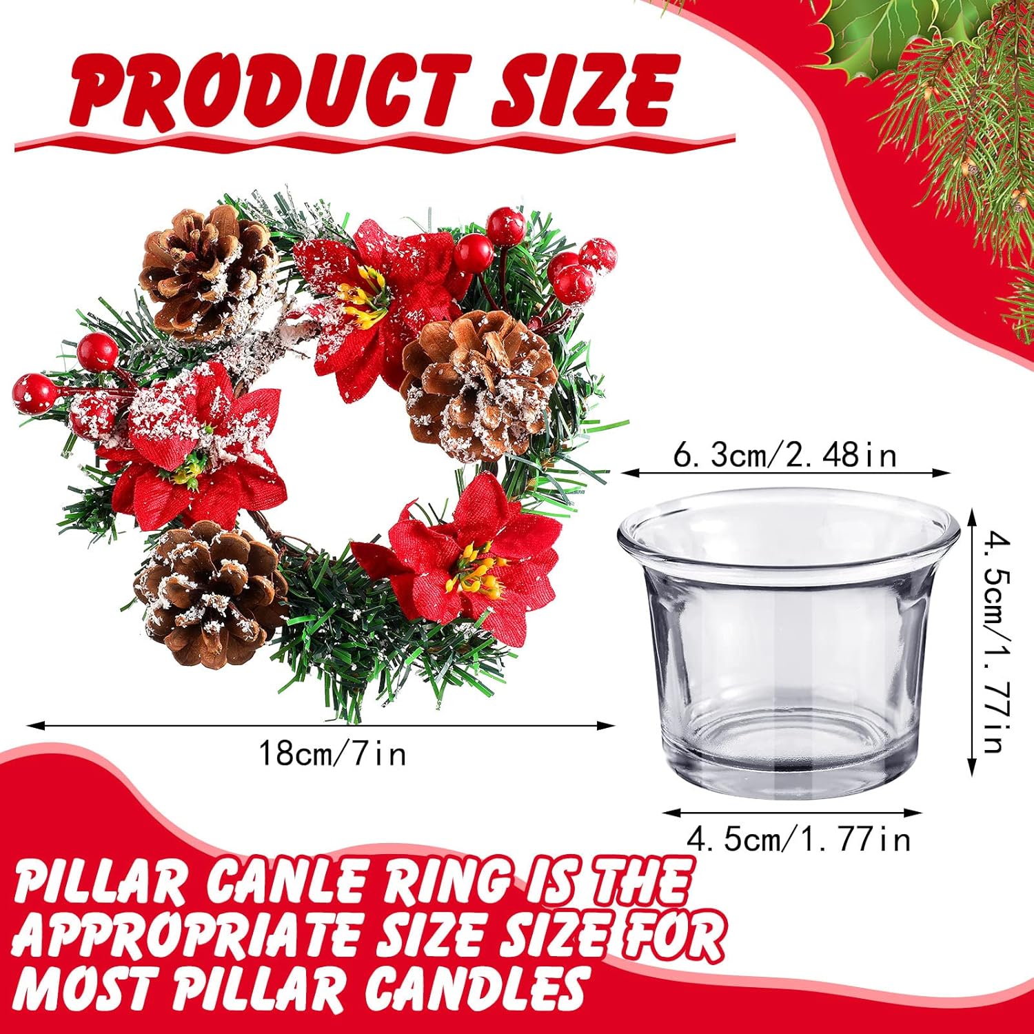 Regine Switzerland 8 Pack Christmas Poinsettia Candle Rings - Festive Table Centerpiece with Tealight Holders & Red Berries