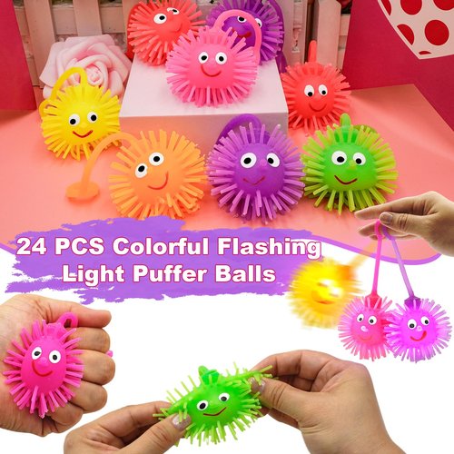 ZICZLI 24 Pack Valentines Day Gifts for Kids, LED Puffer Balls with Valentines Cards for Kids Stress Relief Balls Bulk Glow In The Dark for Boys Girls Classroom Exchange Prizes Party Favors Toys