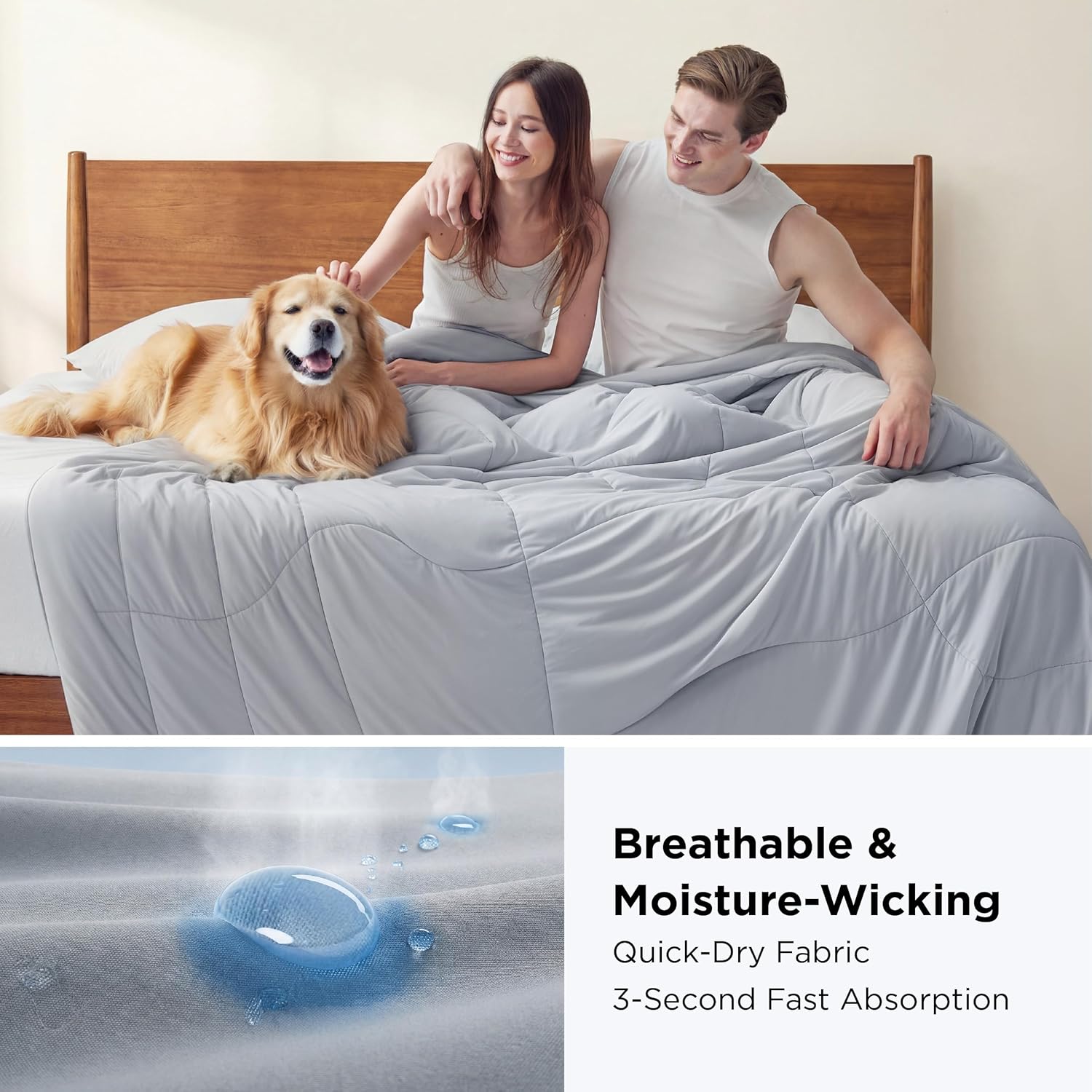 Bedsure Cooling Comforter - Lightweight Queen Size Blanket with Dual-Sided Cool Tech | Soft Grey, 88x88 Inches