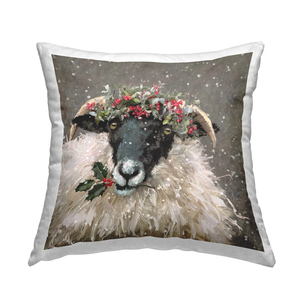 Stupell Industries Snowy Holiday Sheep Holly Design by Pip Wilson Throw Pillow