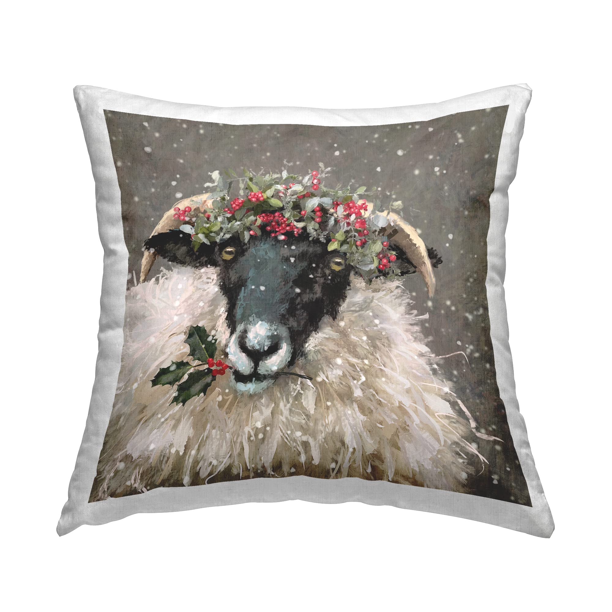 Stupell Industries Snowy Holiday Sheep Holly Design by Pip Wilson Throw Pillow
