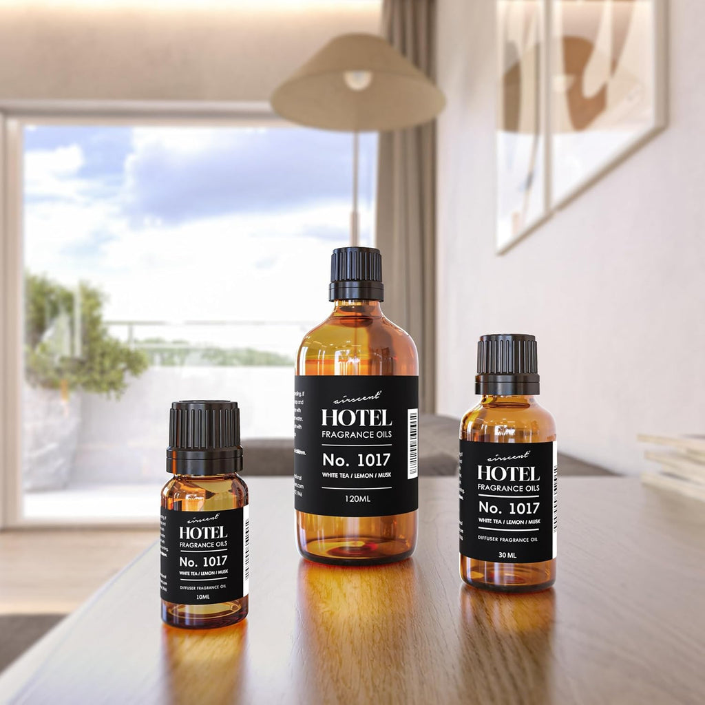 AirScent Hotel Diffuser Oil No. 1017 - White Tea Lemon Cedar Wood - Premium Fragrance for Diffusers | 10 mL Glass Bottle