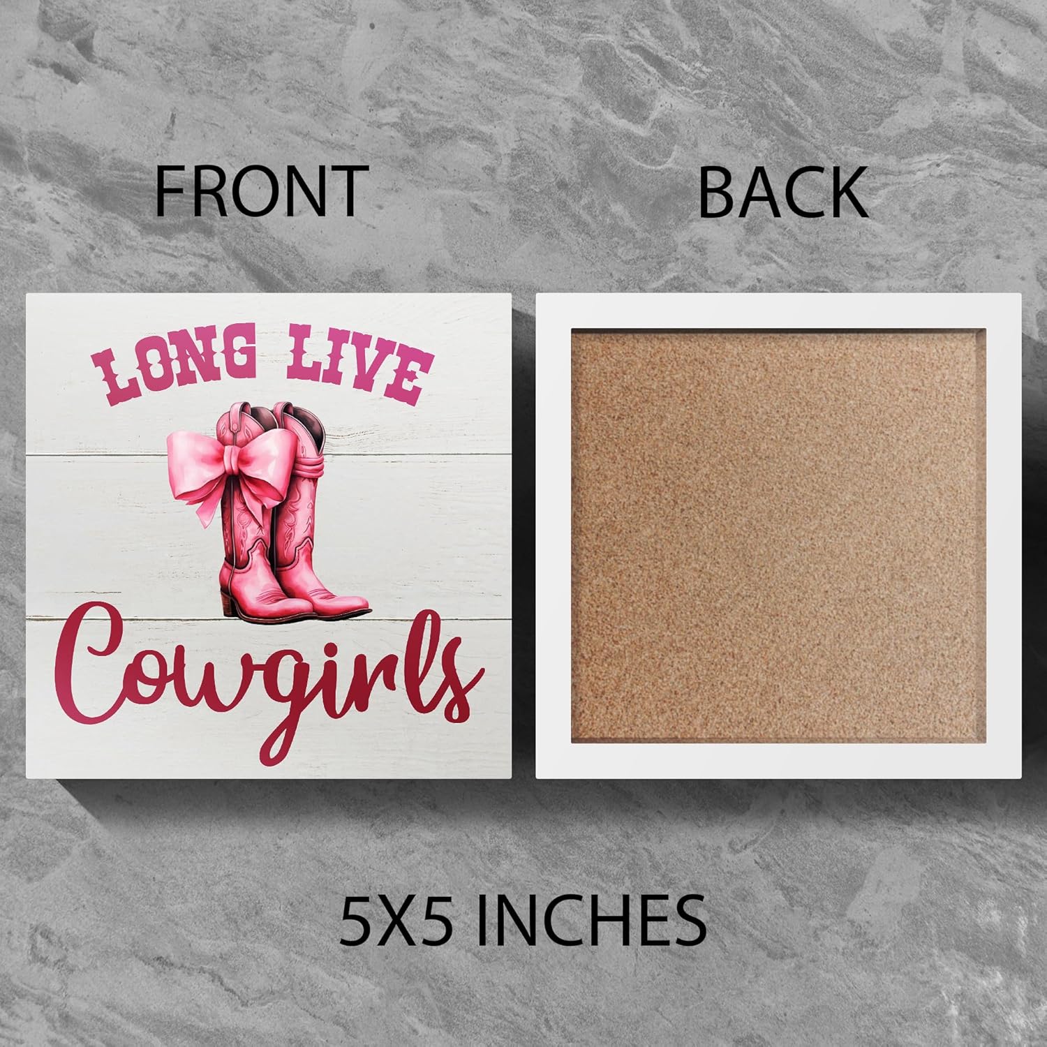 Skiennix Pink Bow Western Cowgirl Decor - Charming Wooden Box Sign for Nursery & Teen Rooms | 5x5 Inches