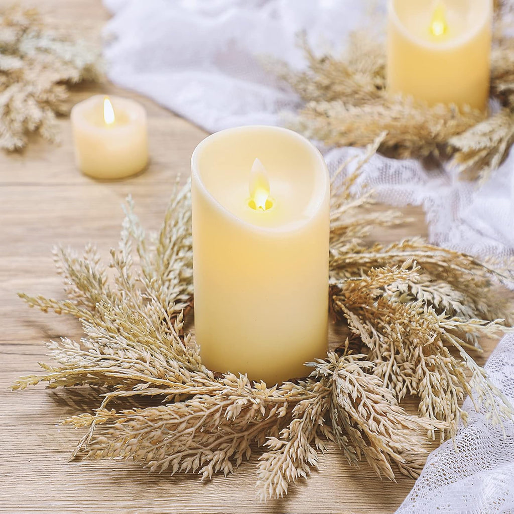 Panelee Pampas Grass Candle Rings - 4 Pcs Faux Greenery Wreaths for Boho Home Decor | 3.9 Inch Size