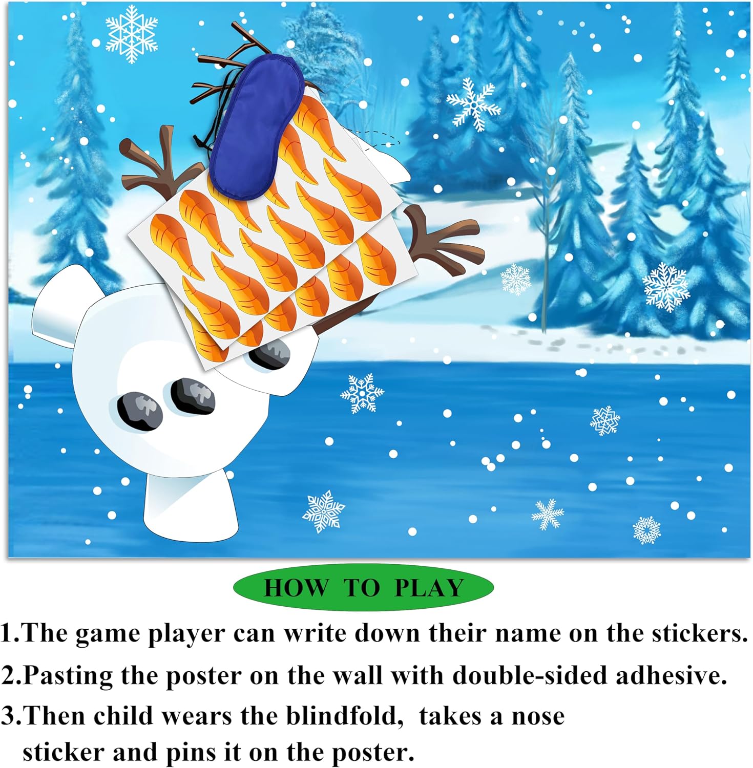 Skiennix Pin The Nose On The Snowman Game - Fun Christmas Party Activity For Kids | 24 Nose Stickers Included