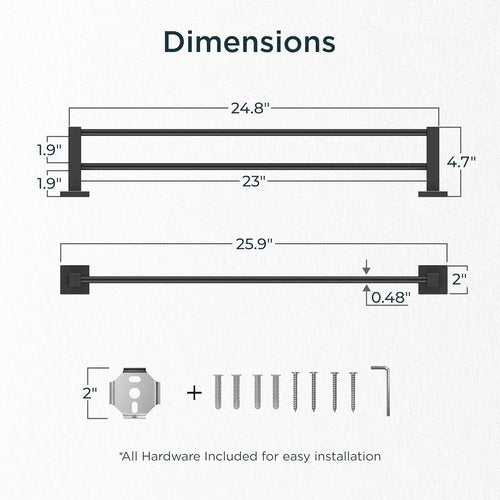 FORIOUS Double Towel Bar - 24 Inch Heavy Duty SUS304 Stainless Steel | Matte Black Finish