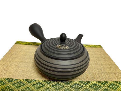 Japanese Kyusu tokoname Clay Teapot 9.8 fl.oz. Two-tone Embossed Line Pattern Horyu from Japan (247j539)